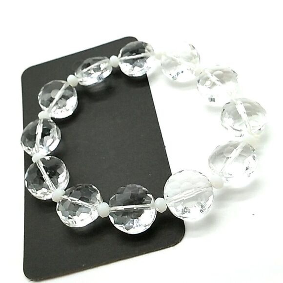 Faceted Crystal Translucent Glass Bead Stretch Bracelet - Picture 1 of 8